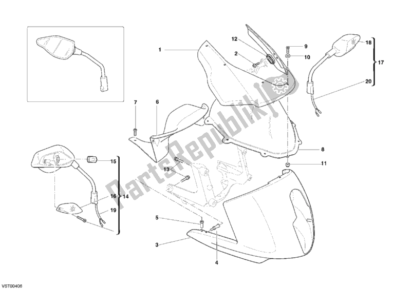 All parts for the Cowling of the Ducati Multistrada 1100 S USA 2009